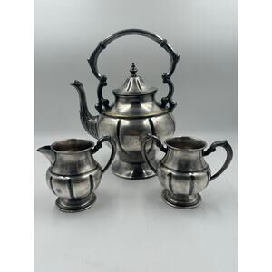 Vintage Lehman Brothers Silverplate 3-Piece Tea Set - Silver on Copper